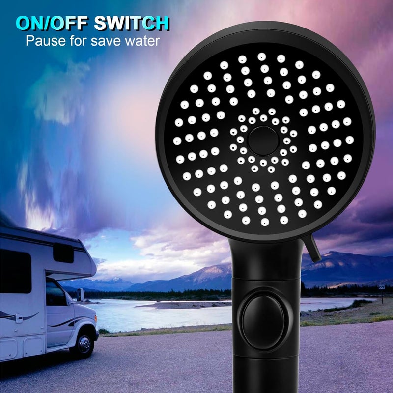 FOCSPROD RV Shower Head with Hose, High Pressure 5 Mode Shower head Replacement, Shower Head for RV/Campers, Travel Trailer, Motorhome for Water Saving, Shower Head Holder and Hose, On Off Switch, Black - Image 4
